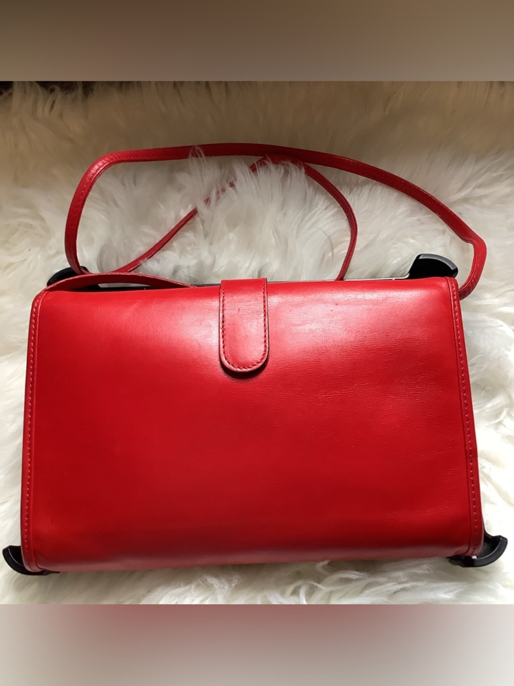 Yves Saint Laurent Vintage Red Leather Crossbody with Gold YSL Accent - Picture 2 of 11